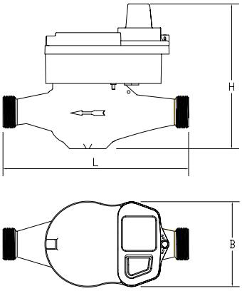 NB-IoT無(wú)線遠(yuǎn)傳水表外形尺寸圖1
